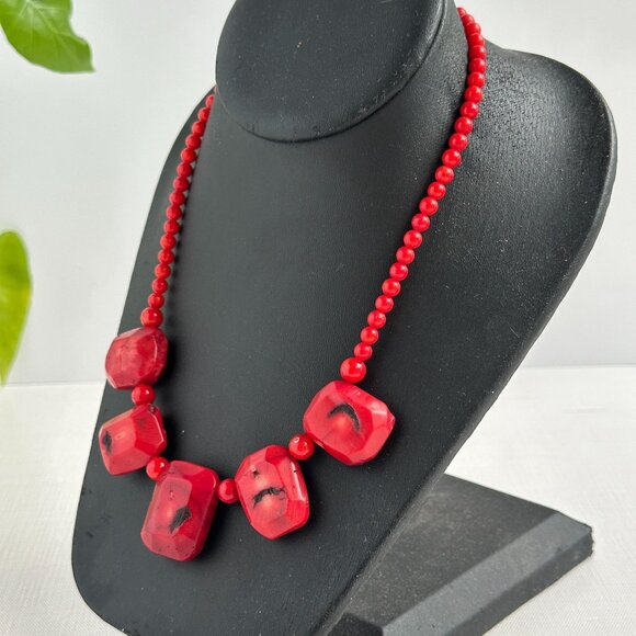 Bamboo Coral Necklace Red Beads - Picture 2 of 13